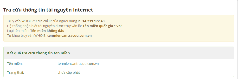 tên miền chưa được đăng ký