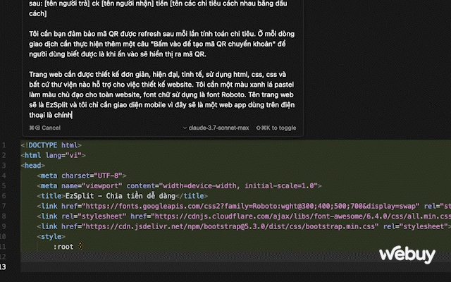 Đồng nghiệp than thở chuyện chia tiền ăn, tôi dùng Cursor AI code luôn ra trang web tính tiền
