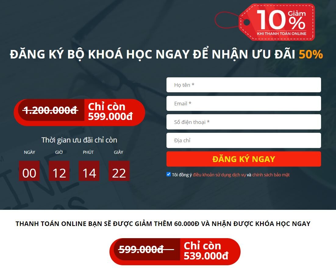 Landing Page khóa học đầu tư chứng khoán