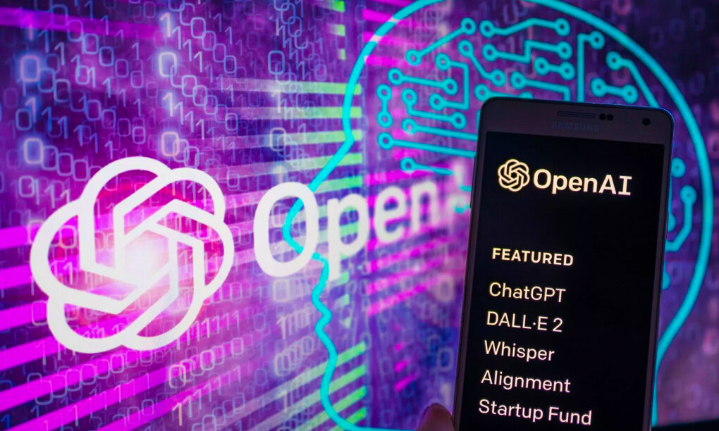 Logo OpenAI và một số sản phẩm của công ty trên smartphone